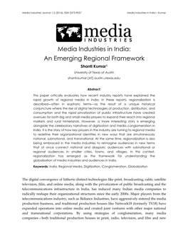 Media Industries in India: an Emerging Regional Framework