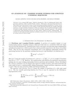 Arxiv:2009.10850V1 [Math.NT]