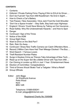 1 Contents 2 Editorial / Private Parking Firms 'Paying £16M to DVLA For