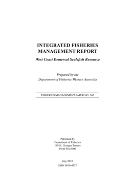 INTEGRATED FISHERIES MANAGEMENT REPORT West Coast Demersal Scalefish Resource