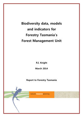 Biodiversity Data, Models and Indicators for Forestry Tasmania's
