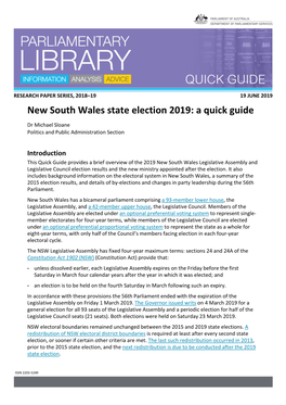 New South Wales State Election 2019: a Quick Guide