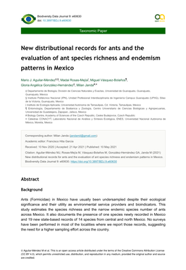 New Distributional Records for Ants and the Evaluation of Ant Species Richness and Endemism Patterns in Mexico