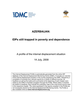 AZERBAIJAN: Idps Still Trapped in Poverty and Dependence
