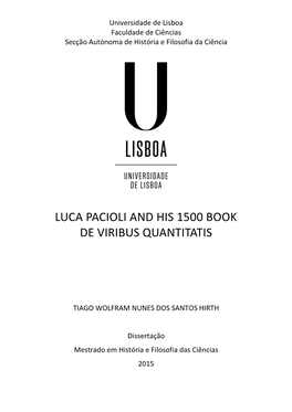 Luca Pacioli and His 1500 Book De Viribus Quantitatis