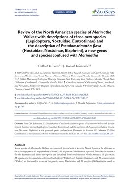 Lepidoptera, Noctuidae, Eustrotiinae) and the Description of Pseudomarimatha Flava (Noctuidae, Noctuinae, Elaphriini), a New Genus and Species Confused with Marimatha