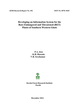 (RET) Plants of Southern Western Ghats