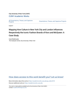 Mapping How Culture in New York City and London Influences Respectively the Iconic Fashion Brands of Kors and Mcqueen: a Case Study