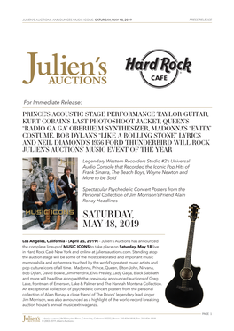 Saturday, May 18, 2019 Press Release