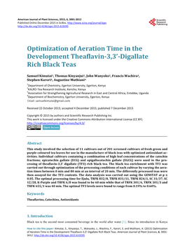 Optimization of Aeration Time in the Development Theaflavin-3,3'-Digallate Rich Black Teas