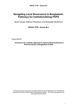 Navigating Local Governance in Bangladesh: Pathways for Institutionalising PAPD
