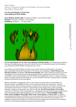 Cooper Gallery Duncan of Jordanstone College of Art & Design, University of Dundee Press Release February 2020