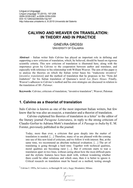 Calvino and Weaver on Translation: in Theory and in Practice