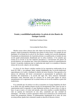 Ironía Y Sensibilidad Modernista: La Gloria De Don Ramiro De Enrique Larreta