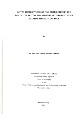 WATER TEMPERATURE and FISH DISTRIBUTION in the Sable RIVER SYSTEM: TOWARDS the DEVELOPMENT of an ADAPTIVE MANAGEMENT TOOL