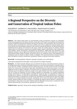 A Regional Perspective on the Diversity and Conservation of Tropical Andean Fishes