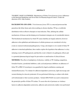 ABSTRACT TOLBERT, MARY KATHERINE. Mechanisms of Feline