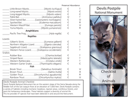 Devils Postpile Checklist of Animals