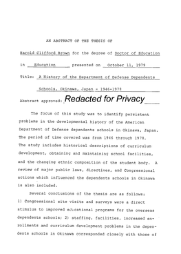 A History of the Department of Defense Dependents Schools, Okinawa, Japan 1946-1978