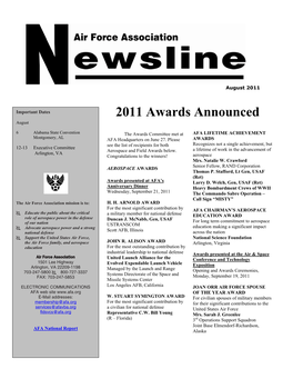 2011 Awards Announced August