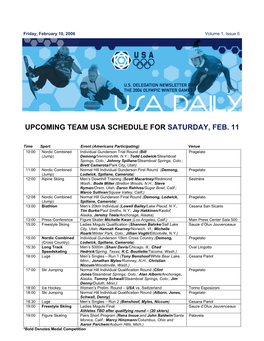 Upcoming Team Usa Schedule for Saturday, Feb. 11