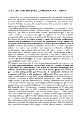 La Nascita Dell'industria Automobilistica Italiana