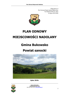 PLAN ODNOWY MIEJSCOWOŚCI NADOLANY Gmina Bukowsko