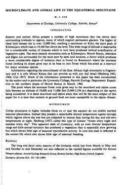 Microclimate and Animal Life in the Equatorial Mountains