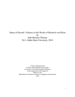 Violence in the Works of Heinrich Von Kleist by Seth Harmon Thomas BA