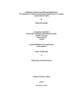 Institutional Solutions to Jurisdictional Fragmentation: the Implications of Regional Special Purpose Bodies for How City-Regions Are Governed in Canada