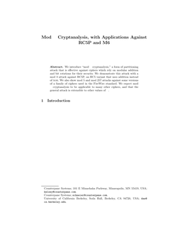 Mod N Cryptanalysis, with Applications Against RC5P and M6