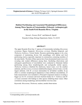 Habitat Partitioning and Associated Morphological Differences Among