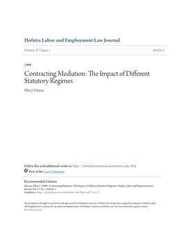 Contracting Mediation: the Mpi Act of Different Statutory Regimes Ellen J