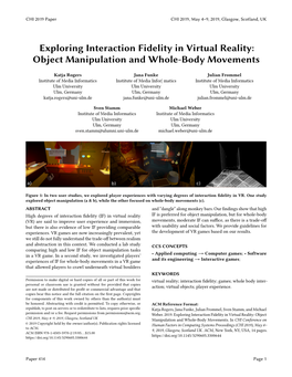 Exploring Interaction Fidelity in Virtual Reality: Object Manipulation and Whole-Body Movements