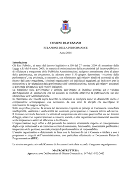 COMUNE DI AVEZZANO RELAZIONE DELLA PERFORMANCE Anno 2014