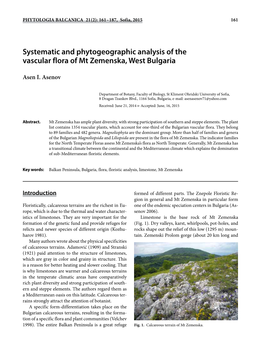 Systematic and Phytogeographic Analysis of the Vascular Flora of Mt Zemenska, West Bulgaria