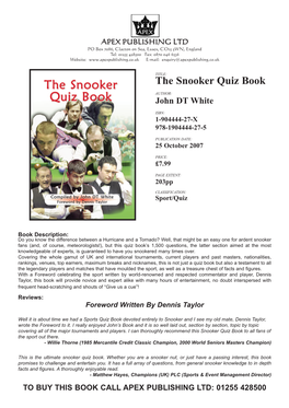 THE SNOOKER QUIZ BOOK FLYER.Qxd