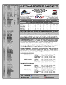 Cleveland Monsters Game Notes