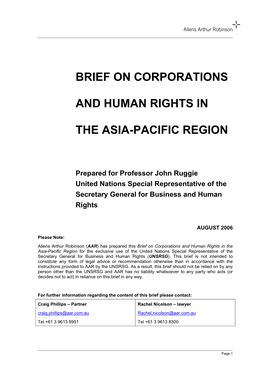 Brief on Corporations and Human Rights in the Asia