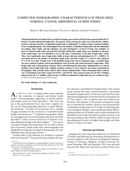 Computed Tomographic Characteristics of Presumed Normal Canine Abdominal Lymph Nodes