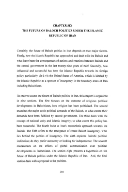 Chapter Six the Future of Baloch Politics Under the Islamic Republic of Iran