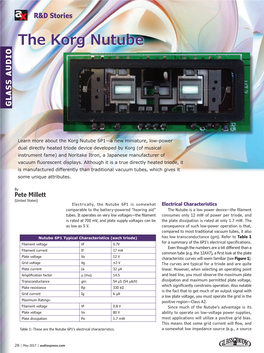 The Korg Nutube 6P1—A New Miniature, Low-Power the Korg Nutube X Table 1: Theseare Thenutube6p1’S Electricalcharacteristics