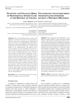 Financing and Financial Risks of Professional Sports