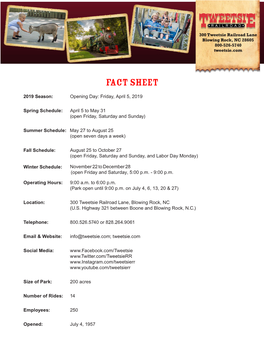 Tweetsie Railroad Fact Sheet