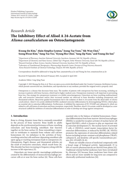 The Inhibitory Effect of Alisol a 24-Acetate from Alisma Canaliculatum on Osteoclastogenesis