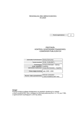 Protokół Kontroli Gospodarki Finansowej I Zamówie Ń Publicznych