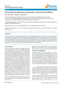 Energy-Efficient Applications Using Surfaces with Special Wettabilities