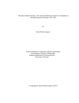 The American Battle for Control Over Standards of Nursing Education in Europe, 1918–1925