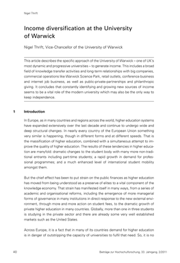 Income Diversification at the University of Warwick