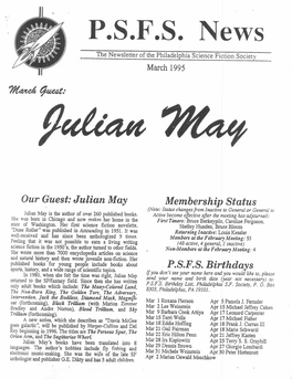 P.S.F.S. News the Newsletter of the Philadelphia Science Fiction Society March 1995 Fatten